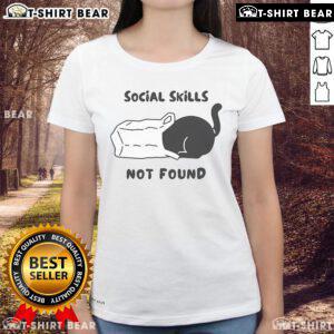 Official Social Skills Not Found Cat Ladies Tee featuring a playful cat graphic and witty text for cat lovers.