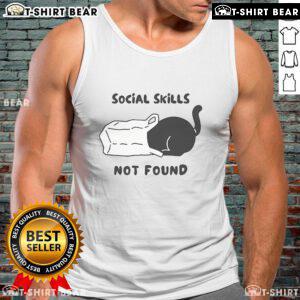 Official Social Skills Not Found Cat Tank Top featuring a playful cat graphic, perfect for casual wear and humor lovers.