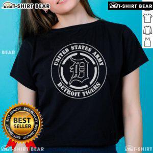 Official United States Army Detroit Tigers Military Appreciation Ladies Tee showcasing team pride and support for the military.
