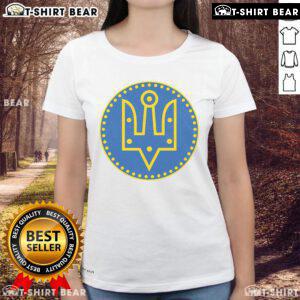 Official Zelensky Tryzub Ladies Tee featuring a stylish design with the Tryzub emblem, perfect for supporters of Ukraine.