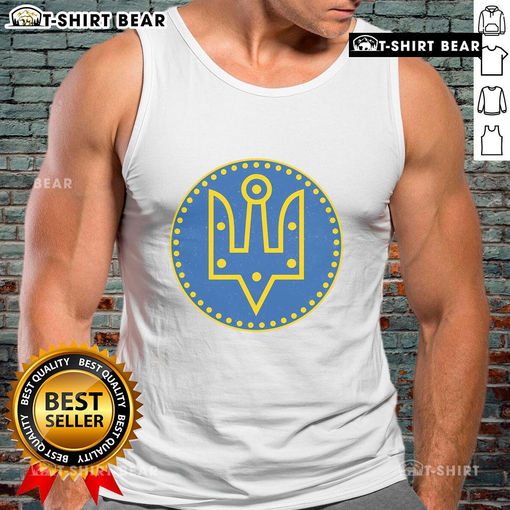 Official Zelensky Tryzub tank top featuring the iconic Ukrainian emblem, perfect for supporters of Ukraine.