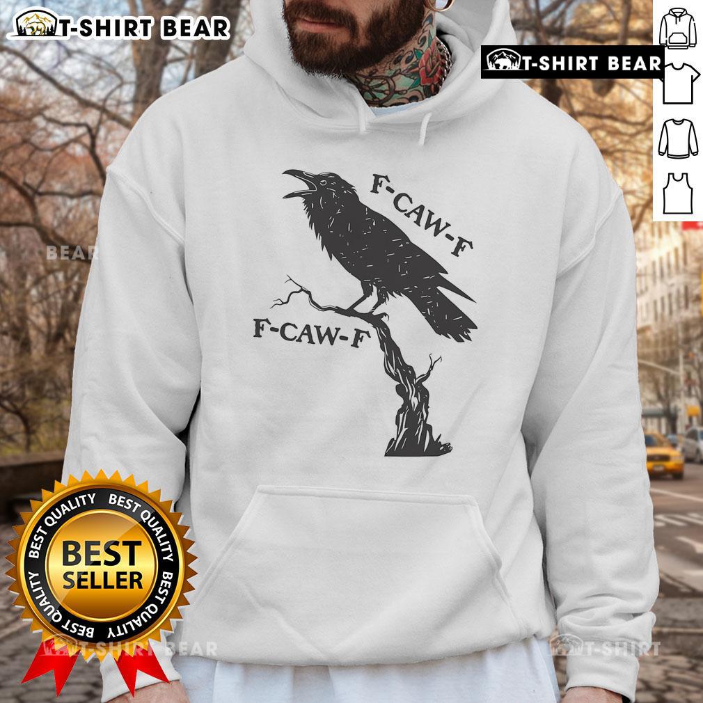 Original F CAW F Black Crow Pun Bird Cawing Grunge Hoodie design featuring a stylish crow graphic on a black background.