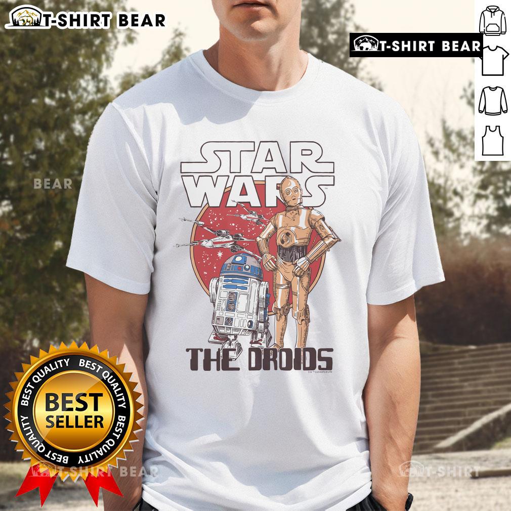 Original Star Wars The Droids T-Shirt featuring iconic droid characters R2-D2 and C-3PO on a stylish black background.