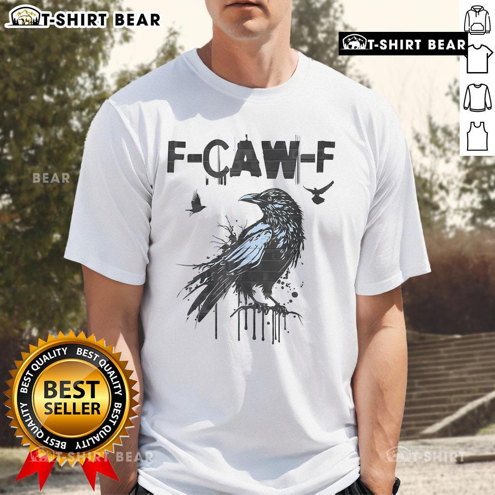 Alt Text: Premium F-Caw-F Crow Grunge T-Shirt featuring a unique crow graphic on a stylish black background. Perfect for casual wear.