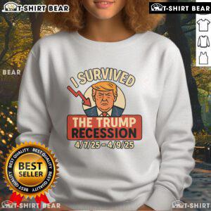 Premium I Survived The Trump Recession Sweatshirt in black with bold white text, perfect for casual wear.