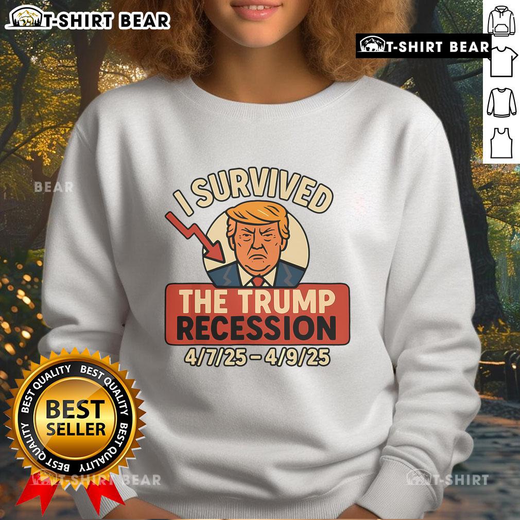 Premium I Survived The Trump Recession Sweatshirt in black with bold white text, perfect for casual wear.