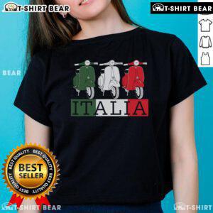 Premium Italy scooter Vespa rider tee featuring Italian flag design, perfect souvenir for moped enthusiasts and travelers.
