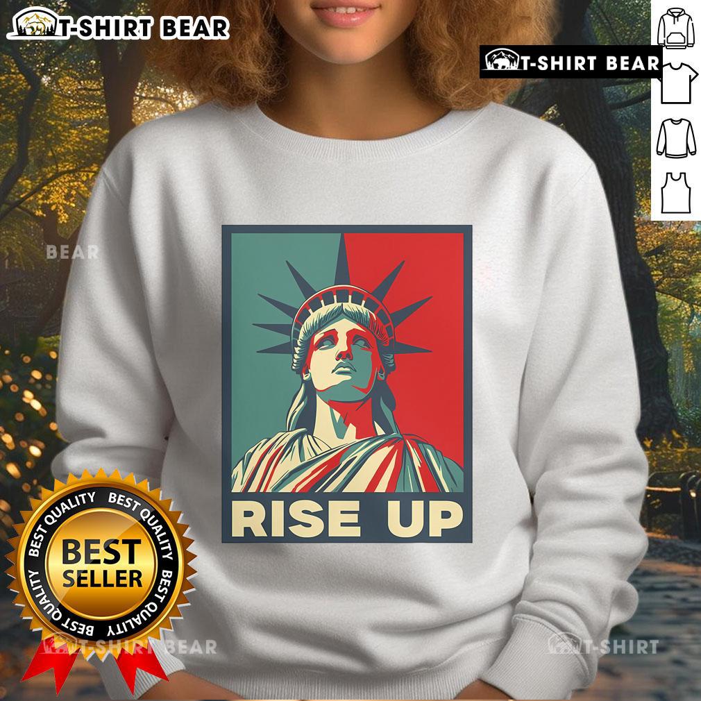 Alt Text: Premium vintage Rise Up Wise Up Eyes Up sweatshirt featuring Hamilton and the Statue of Liberty design.