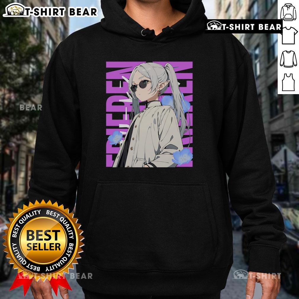 Casual outfit featuring a stylish Frieren hoodie, perfect for a pretty cool chill day outdoors.
