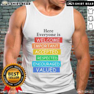 Pretty Here Everyone Is Welcome Tank Top featuring a vibrant design, perfect for casual summer outfits.