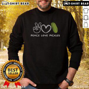 Pretty Peace Love Pickles sweatshirt for retro pickle lovers and food enthusiasts, featuring a vibrant design.