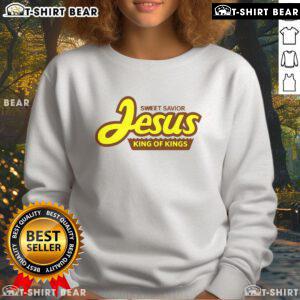 Pretty Sweet Savior Jesus King of Kings sweatshirt in soft fabric, featuring a bold graphic design of Jesus Christ.