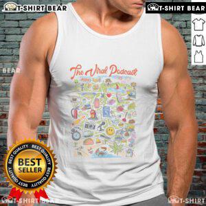 Alt Text: Pretty The Viral Podcast 90s souvenir tank top featuring vibrant colors and nostalgic graphic design.