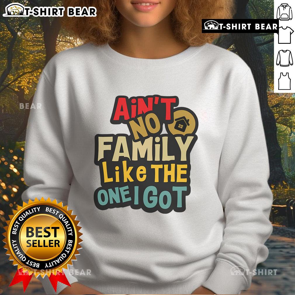 Funny family reunion sweatshirt featuring 'Ain't No Family Like The One I Got' design in vibrant colors.