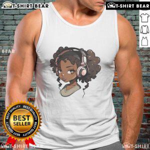Black girl anime merch featuring a stylish tank top with Afro design, perfect for anime and music lovers.