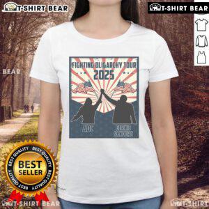 Top Bernie Sanders AOC fighting oligarchy anti-Trump women's tee featuring bold graphics and activist slogans.