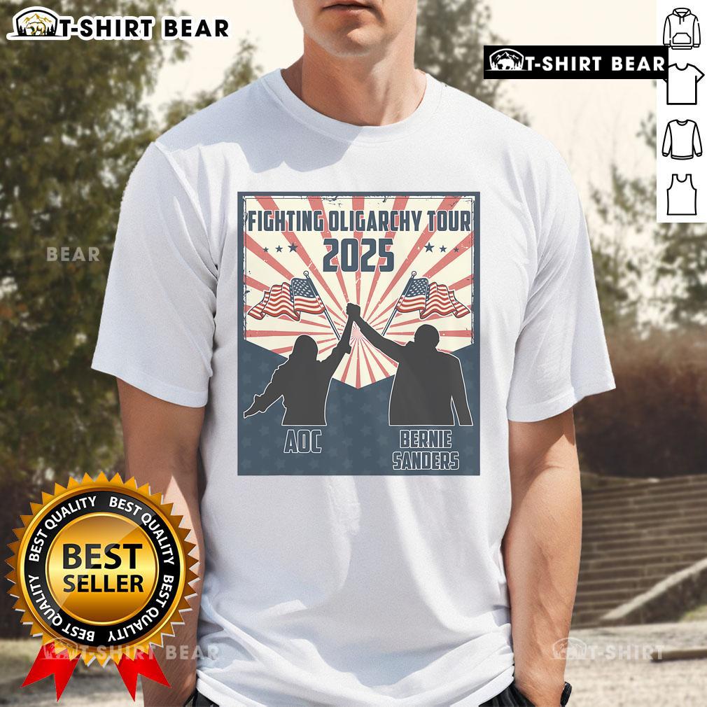 Top Bernie Sanders AOC Fighting Oligarchy Anti-Trump Women's T-Shirt featuring bold graphics and empowering message.