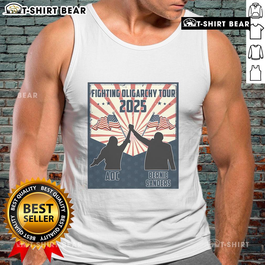 Top Bernie Sanders AOC Fighting Oligarchy Anti-Trump Women's Tank Top featuring bold graphics for progressive activism.