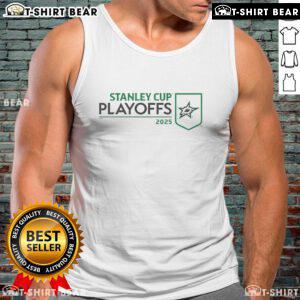 Alt Text: Stylish tank top featuring the Top Dallas Stars 2025 Stanley Cup Playoffs logo, perfect for fans and summer wear.