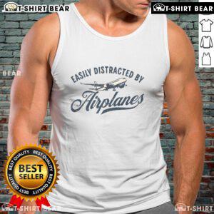 Vintage aviation tank top featuring a whimsical design for airplane lovers, perfect for those easily distracted by airplanes.