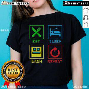 Top Eat Sleep Dash Repeat video game tee for ladies featuring a fun geometric design for gamers.