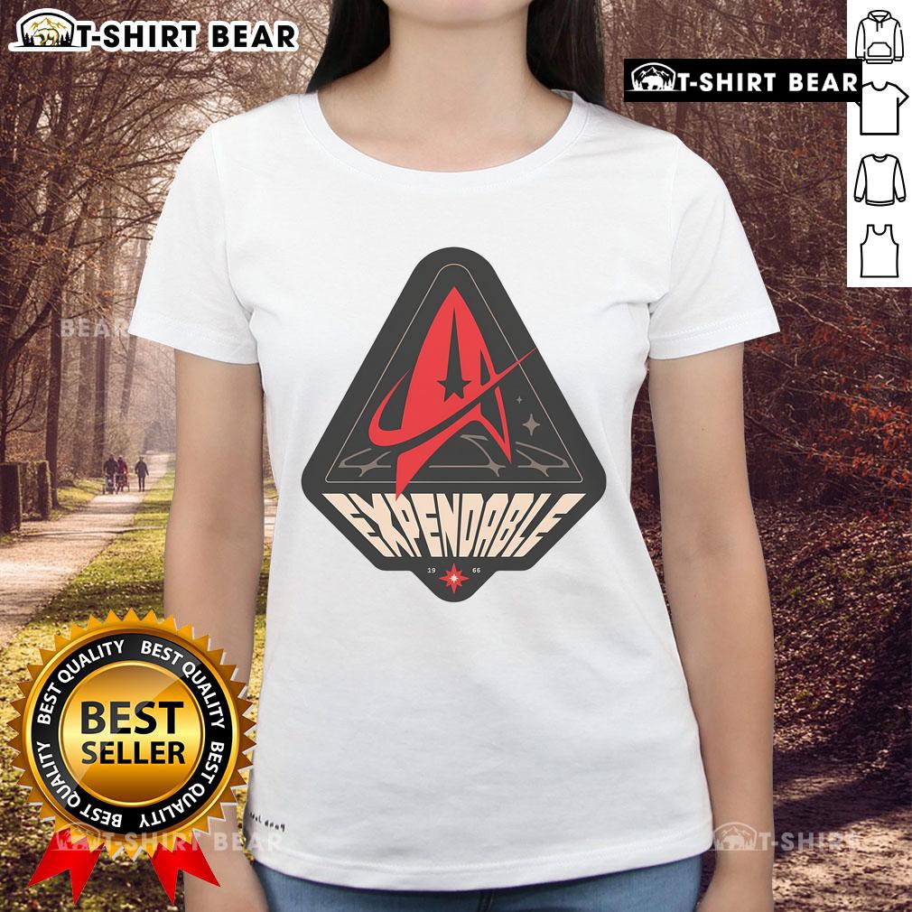 Top Expendable 1966 Life of a Redshirt Ladies Tee featuring a vintage design for fans of classic sci-fi humor.