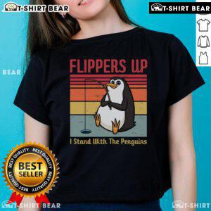 Vintage ladies tee featuring 'I Stand With The Penguins' design and top-flippers graphic for penguin lovers.