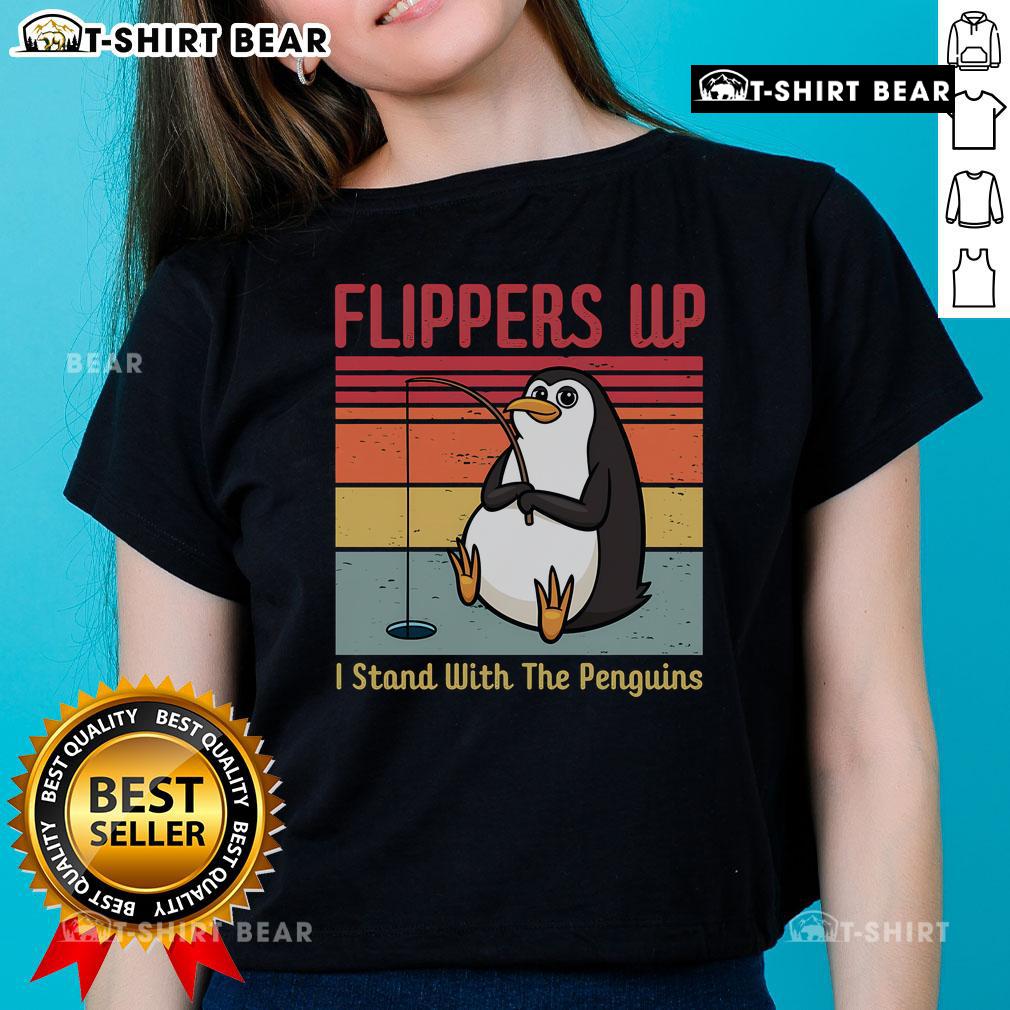 Vintage ladies tee featuring 'I Stand With The Penguins' design and top-flippers graphic for penguin lovers.