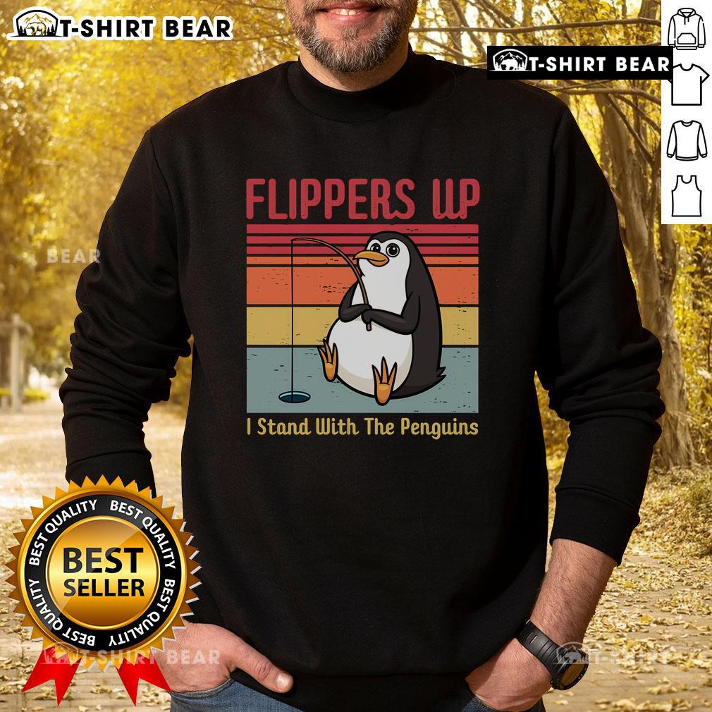 Alt Text: Vintage sweatshirt featuring 'I Stand With The Penguins' graphic, perfect for penguin lovers and casual wear.