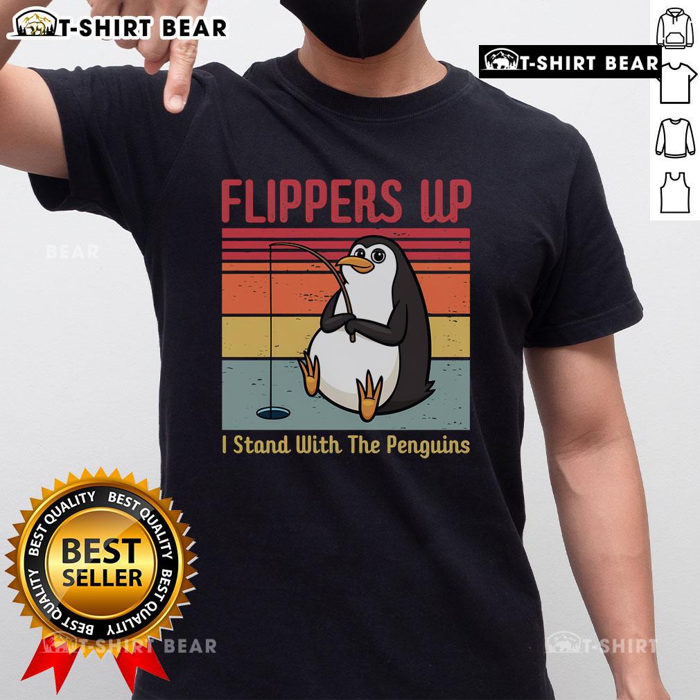 Vintage 'Top Flippers Up I Stand With The Penguins' T-shirt featuring playful penguin graphics and retro design.