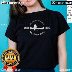 Top view of Great Smoky Mountains National Park, established 1934, featured on a stylish ladies' tee design.