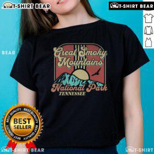 Retro ladies tee featuring the Great Smoky Mountains National Park, Tennessee, perfect for outdoor enthusiasts and travelers.