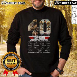 Top Gun 40 Years Sweatshirt 1986-2026 - Thank You For The Memories, celebrating the iconic film's legacy.