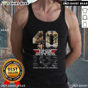 Top Gun 40 Years of 1986-2026 tank top celebrating the film's legacy with a nostalgic design. Perfect for fans!