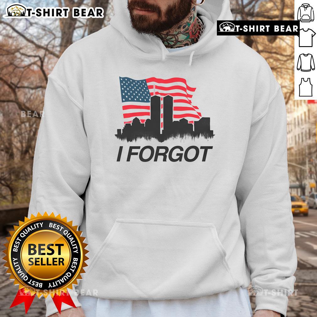 American flag hoodie with the Twin Towers skyline in the background, showcasing a patriotic urban view.