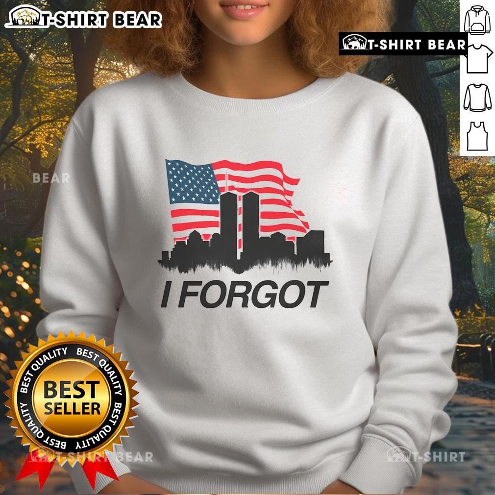 Top I Forgot Twin Towers City Skyline America Flag Sweatshirt featuring iconic NYC skyline and vibrant American flag design.