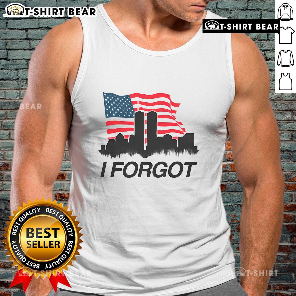 Top I Forgot Twin Towers city skyline with an American flag tank top, showcasing a vibrant urban landscape and patriotism.