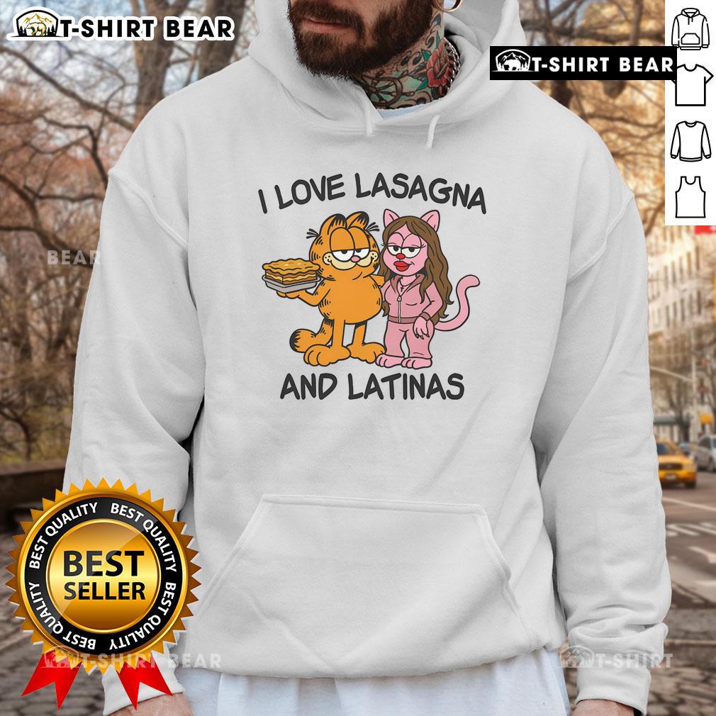 Top I Love Lasagna and Latinas Garfield Hoodie featuring a vibrant design and playful Garfield illustration.