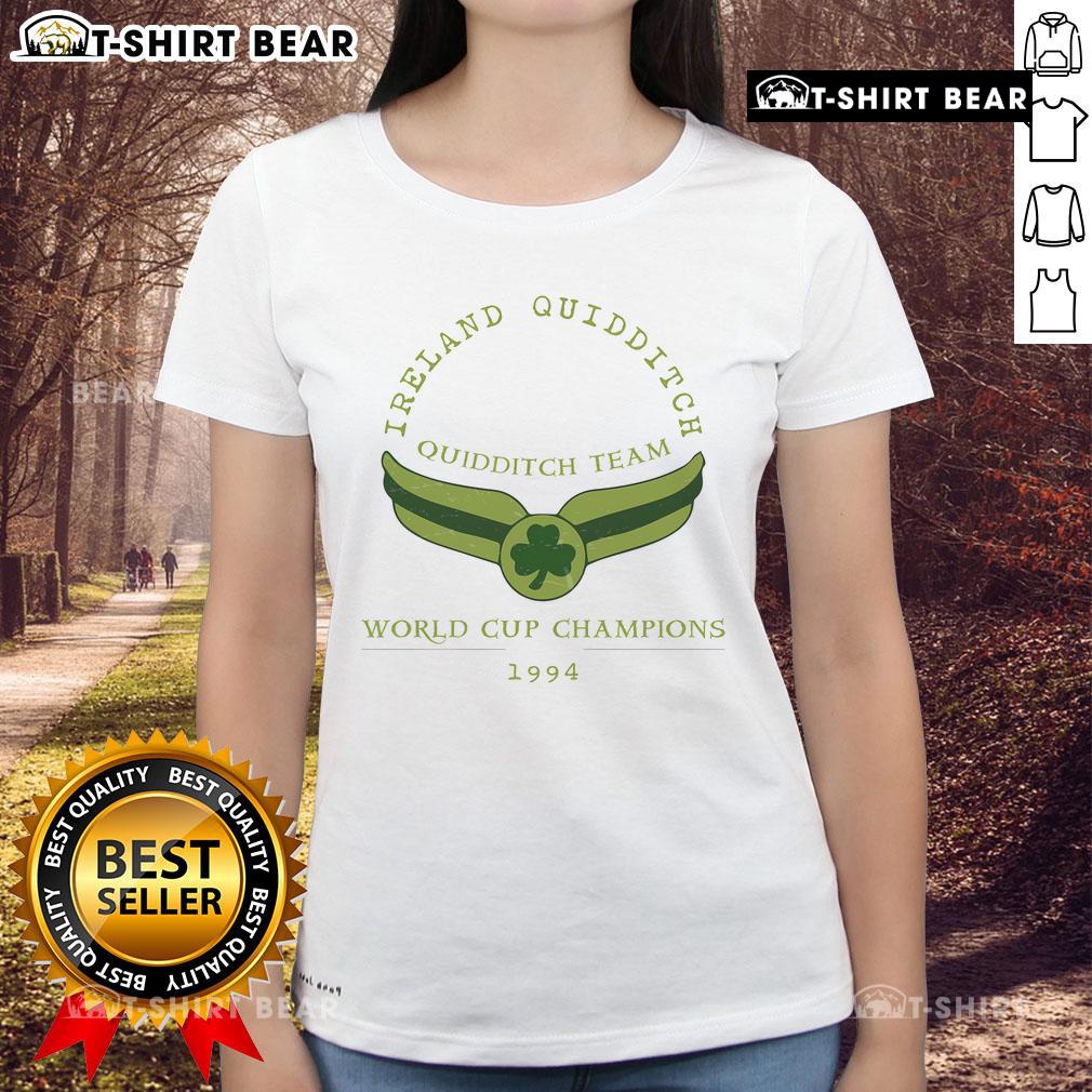 Alt Text: Top Ireland Quidditch 1994 World Champs Ladies Tee showcasing team pride and vintage sportswear style.