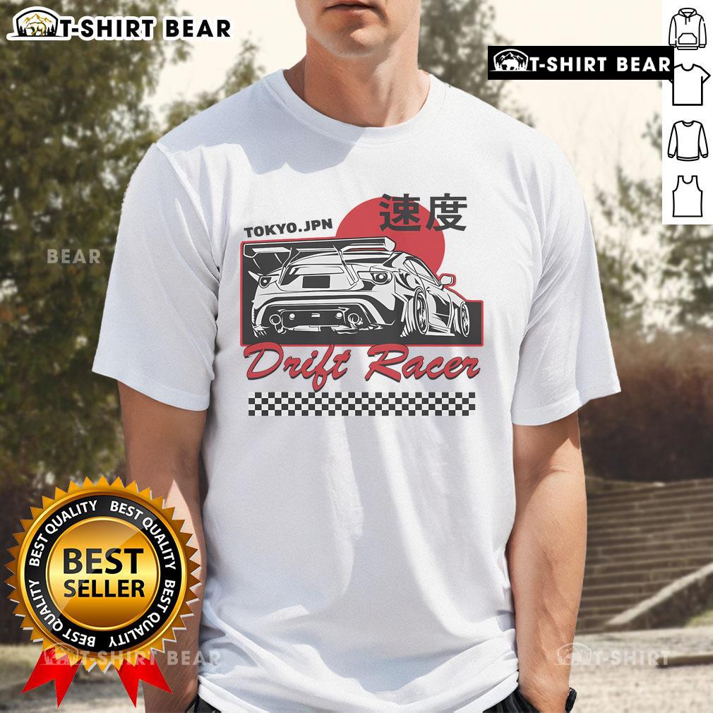 Top JDM Tokyo Japan drift race car tuning retro vintage t-shirt design featuring classic drift cars and vibrant graphics.