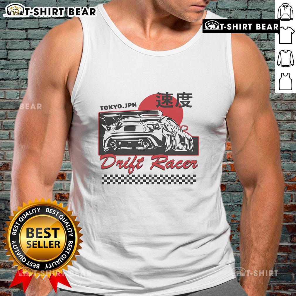 Alt Text: Top JDM Tokyo Japan drift race car tuning retro vintage tank top showcasing stylish automotive culture.