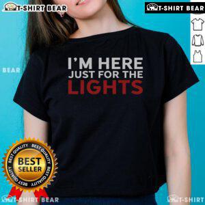 Top Just Here For The Lights Stage Crew Lighting Technician Ladies Tee featuring vibrant graphic design and comfortable fit.