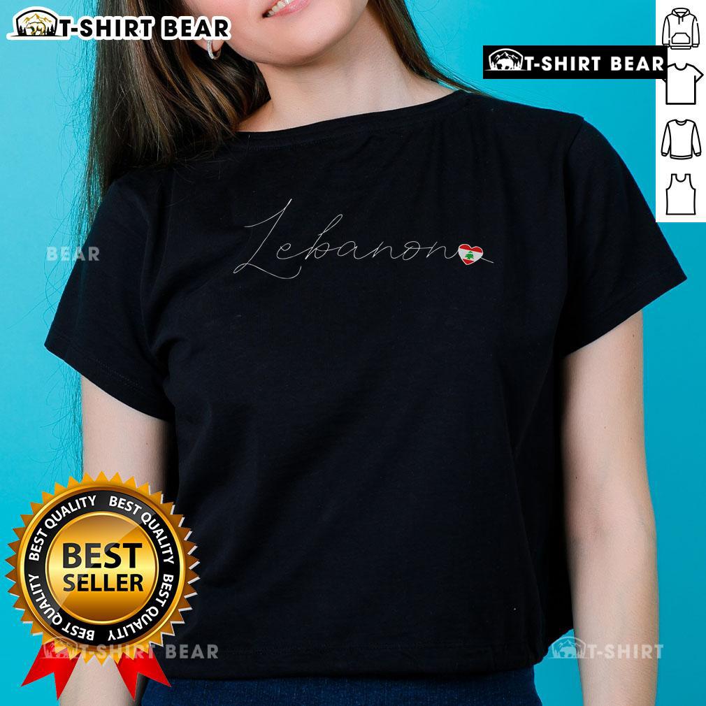 Alt Text: Simple love design featuring a heart and the Lebanese flag on a women's tee, perfect for Lebanon pride.