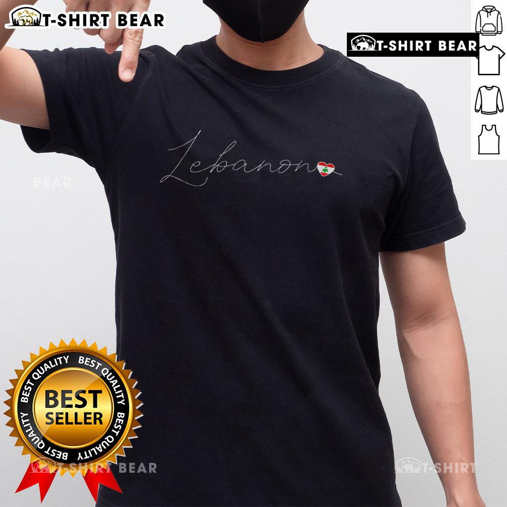Alt Text: Simple love design featuring a heart and Lebanese flag on a Lebanon T-shirt - Top Lubnan style.