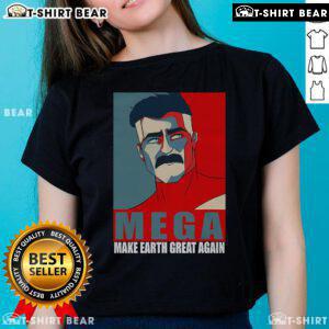 Top Mega Make Earth Great Again Invincible Ladies Tee featuring a bold design promoting environmental awareness.