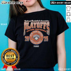 Alt Text: Top New York Knicks 2025 Playoff Participant Franklin Ladies Tee showcasing team colors and logo for fans.