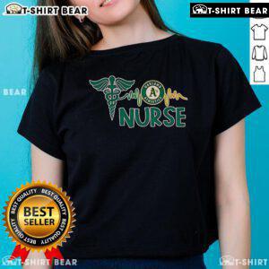 Top Nurse Heartbeat Oakland Athletics Baseball Ladies Tee showcasing team spirit and nursing pride in stylish design.