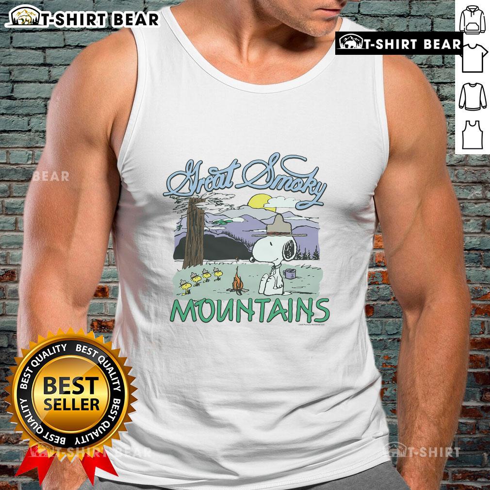 Top Peanuts Snoopy tank top featuring Great Smoky Mountains National Park design, perfect for casual outdoor wear.