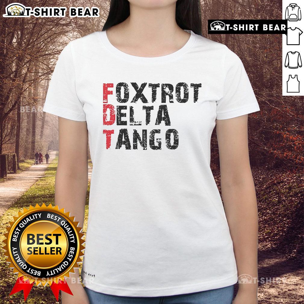 Top Peter Shankman wearing Foxtrot Delta Tango FDT Ladies Tee, showcasing stylish design and comfortable fit.