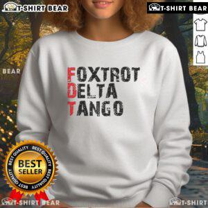 Peter Shankman wearing a Foxtrot Delta Tango FDT sweatshirt, showcasing a casual and stylish look.